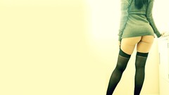 Woman ass back stockings back view Simple Background bottomless 