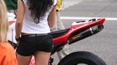 Woman ass back view black hair motorbikes Grid Girls girls with 