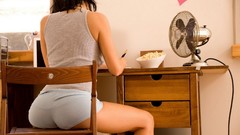 Woman ass chairs fans desks tank tops popcorn brunettes models 