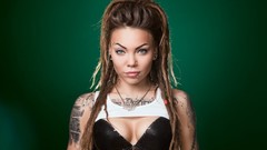 Woman ass green background legs tattoos models nude boobs