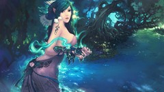 Woman ass green hair artwork fantasy art no bra long ears 