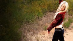 Woman ass jeans Celebrity Avril Lavigne outdoors blondes long 