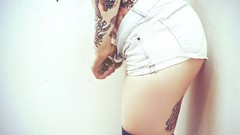 Woman ass jeans Headless stockings tattoos jeans panties