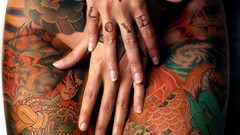 Woman ass legs stockings tattoos boobs