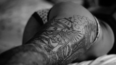 Woman ass Linux tattoos grayscale