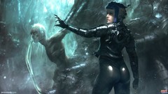 Woman ass red eyes blue hair piercings artwork konan 