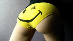 Woman ass smiley blondes brunettes models smiley face panties 
