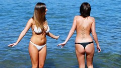 Woman ass tattoos brunettes cleavage bikini topless Lucy Pinder 