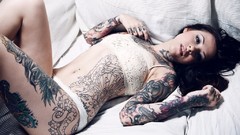 Woman ass tattoos lingerie boobs