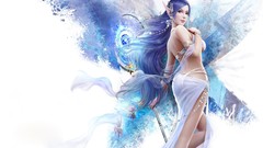 Woman ass white background elves blue hair long hair artwork 