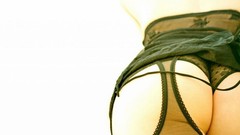 Woman ass white background lace lingerie black lingerie garter 