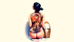 Woman ass white background tattoos artwork