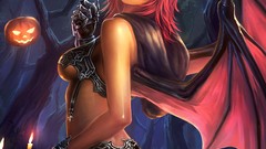 Woman ass wings pumpkins animal ears redheads Succubus artwork 
