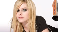 Woman Avril Lavigne blondes long hair singers Simple Background