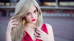 Woman baby blondes burn Pink Dress