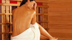 Woman back Sauna brunettes towels