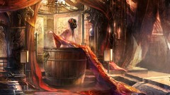 Woman back tattoos nude hair ornaments artwork