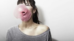 Woman Balloons brunettes bubble gum