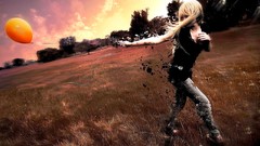 Woman Balloons fields outdoors blondes