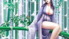 Woman bamboo long hair huge boobs