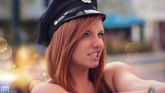 Woman bang long hair blue eyes redheads cosplay