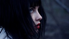 Woman bangs models black hair pale skin
