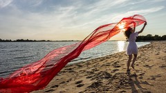 Woman Beaches barefoot white dress