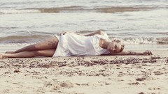 Woman Beaches blondes tattoos lying down