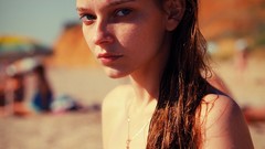 Woman Beaches blue eyes brunettes models nude bikini beach 