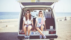 Woman Beaches brunettes models girls with cars beach girls