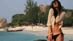 Woman Beaches brunettes ukrainian boobs Katie Fey bathing suit