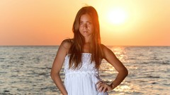 Woman Beaches outdoors brunettes white dress Lily C