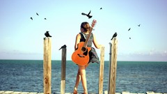 Woman Beaches piers guitars crows models water body Photo 