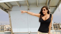 Woman Beaches sunglasses brunettes models cleavage boobs huge 