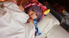 Woman beds bows asians touhou purple hair patchouli knowledge 