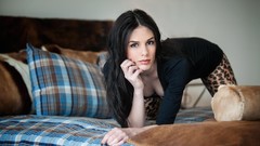 Woman beds brunettes models curly hair