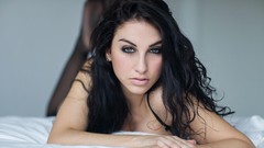 Woman beds brunettes models curly hair