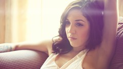 Woman beds couch brunettes black eyes garrett meyers sideboobs