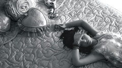 Woman beds grayscale monochrome