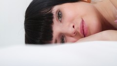 Woman beds green eyes brunettes models black hair nude Sex-Art 