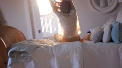 Woman beds long hair brunettes