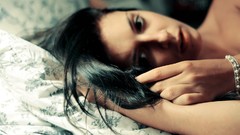 Woman beds sad brunettes models