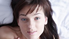 Woman beds smiling blue eyes brunettes nude Karina M.