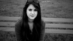 Woman bench glasses monochrome sunglasses brunettes