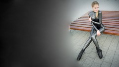 Woman bench latex blondes corset ballet shoes ballet boots