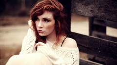 Woman bench outdoors brunettes models redheads