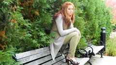 Woman bench Parks redheads high heels