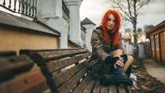 Woman bench spring redheads
