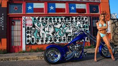 Woman biker motorbikes