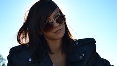 Woman biker sunglasses brunettes